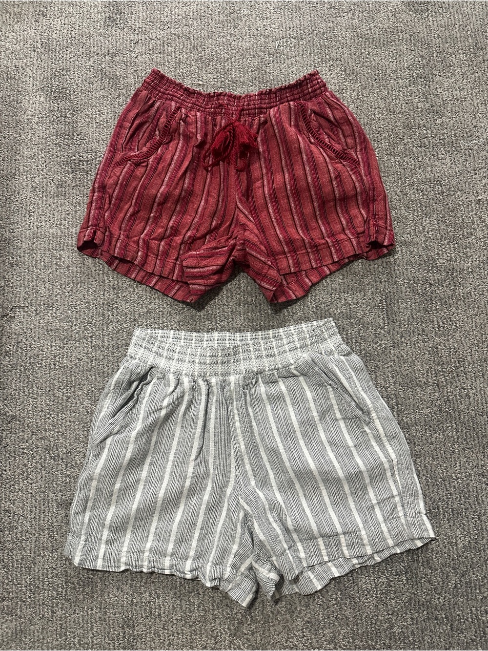 Briggs New York Red Striped & Light Gray Striped High-Waist Shorts Duo
